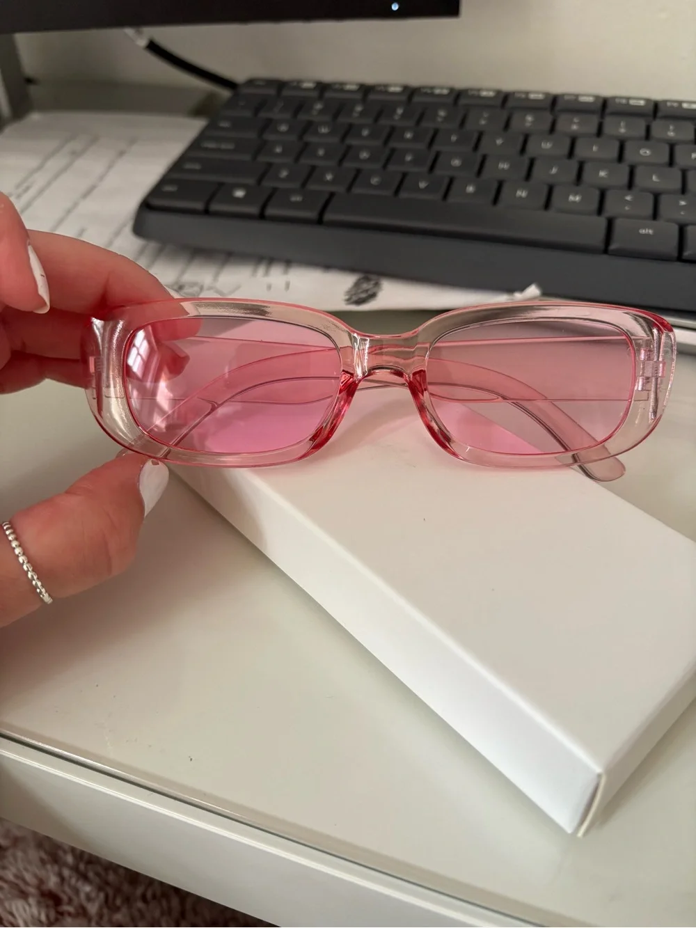 Source Unknown Pink Rectangular Sunglasses for Women
